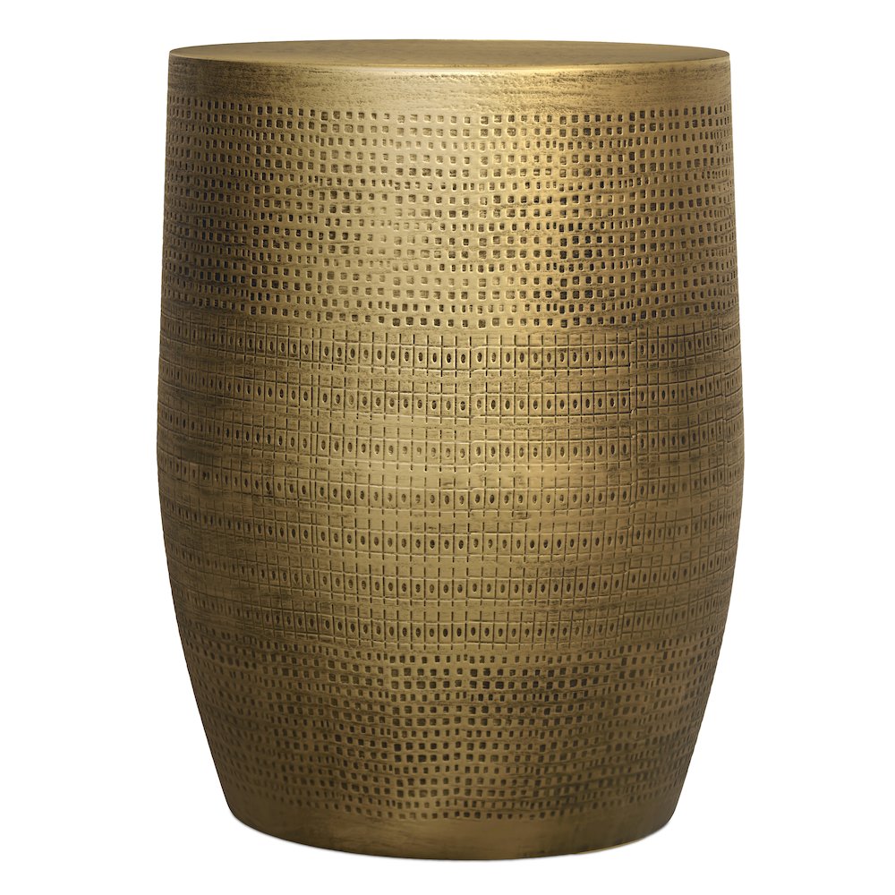 15"W Boho Morse Pattern Metal Accent Table in Antique Brass Iron, Assembled. Picture 2