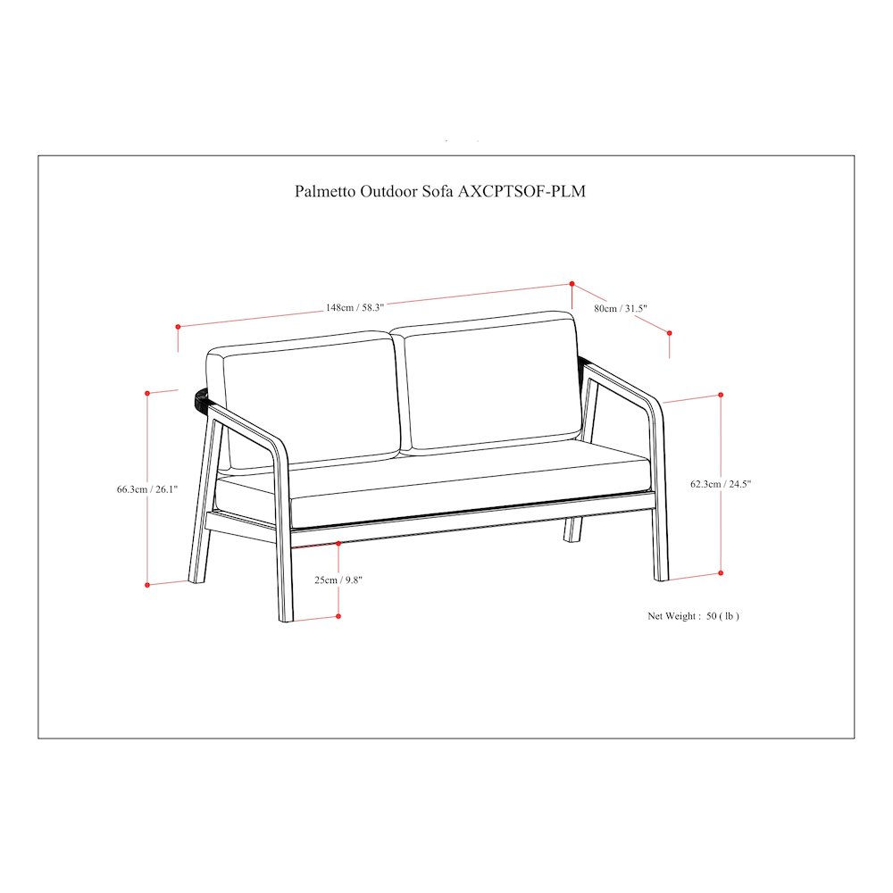 Palmetto Solid Acacia Wood Outdoor Sofa In Stone Grey. Picture 6