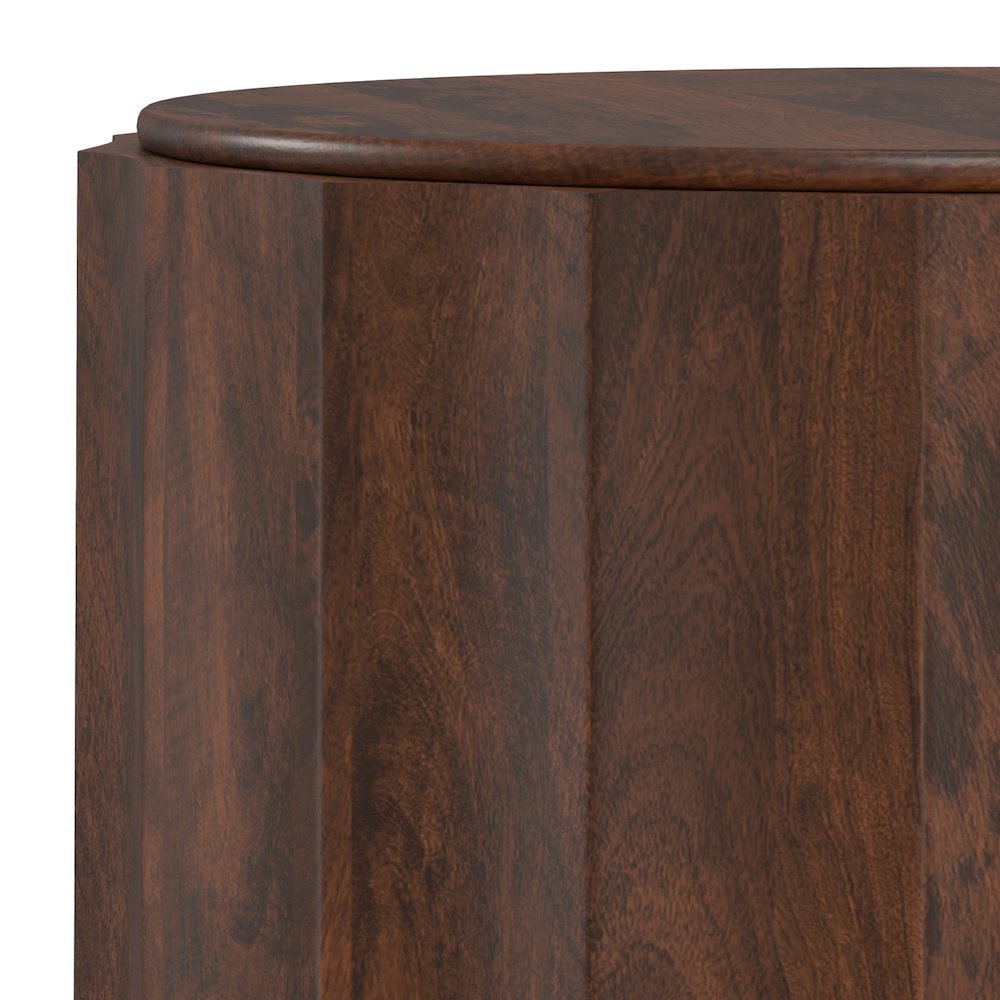 Solid Mango Wood 32 Inch Wide Round Contemporary Coffee Table In Walnut Brown. Picture 3