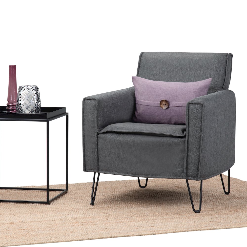 Warren Accent Chair with Hairpin Legs in Slate Grey Woven Fabric. Picture 8