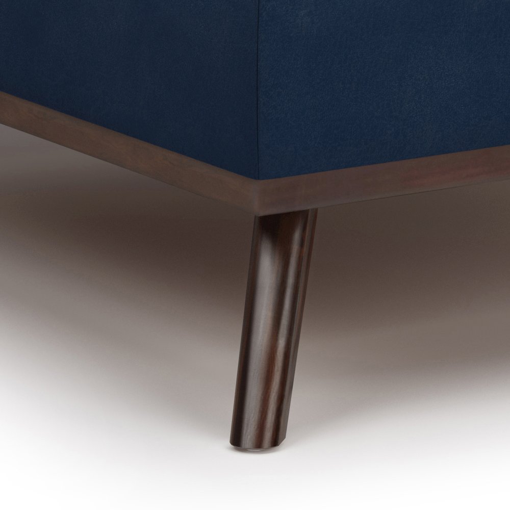 Coffee Table Storage Ottoman In Distressed Dark Blue Vegan Faux Leather. Picture 4