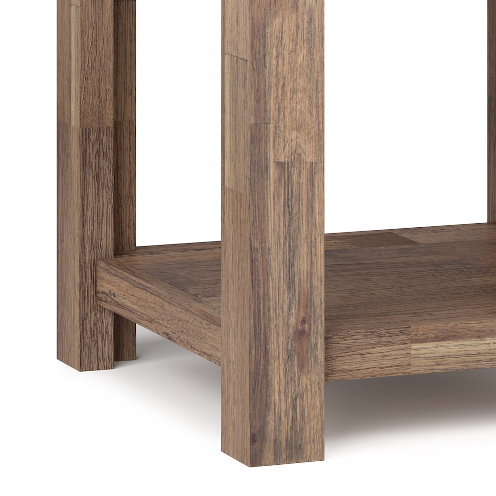 22 inch Solid Acacia Rustic End Table in Rustic Natural Aged Brown (Set of 2). Picture 4