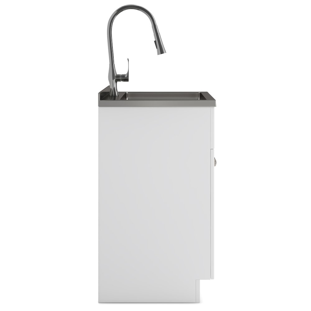 Beckham 24 Inch Laundry Cabinet With Faucet And Stainless Steel Sink In White. Picture 3