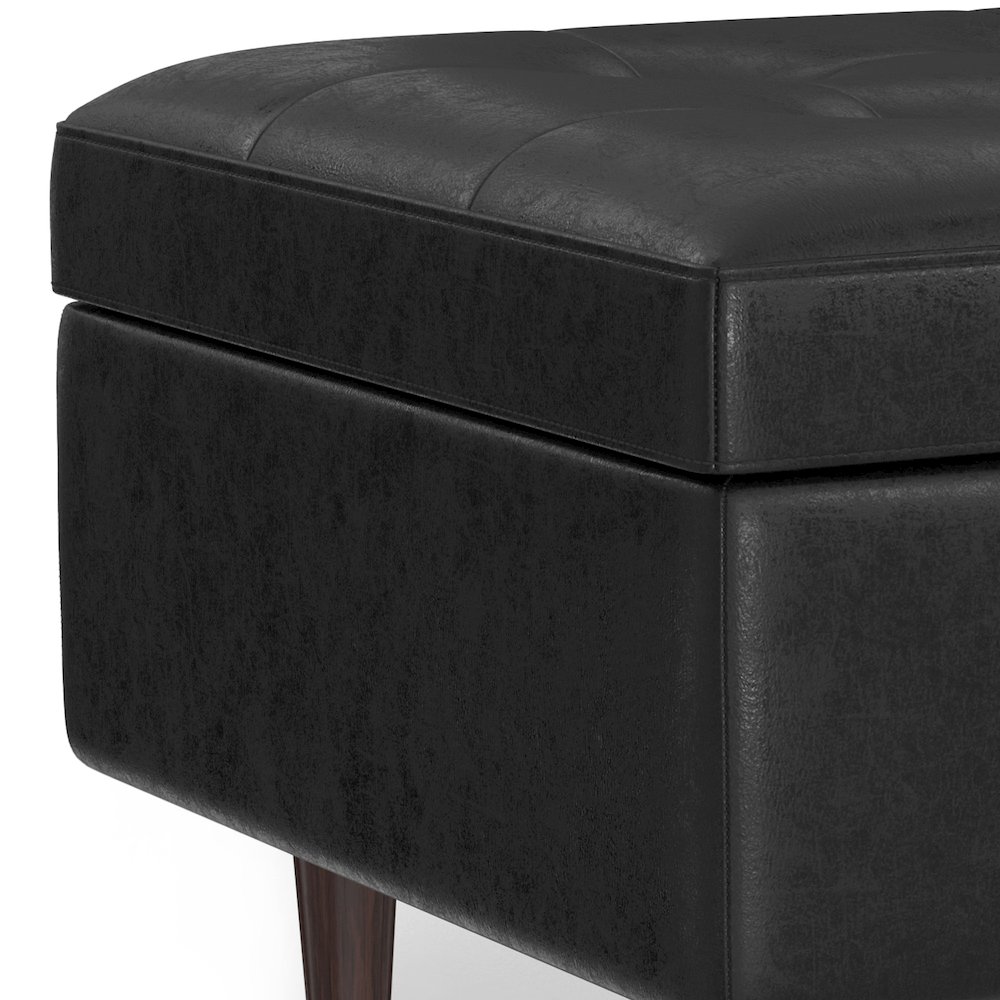 Small Coffee Table Storage Ottoman In Distressed Black Vegan Faux Leather. Picture 3