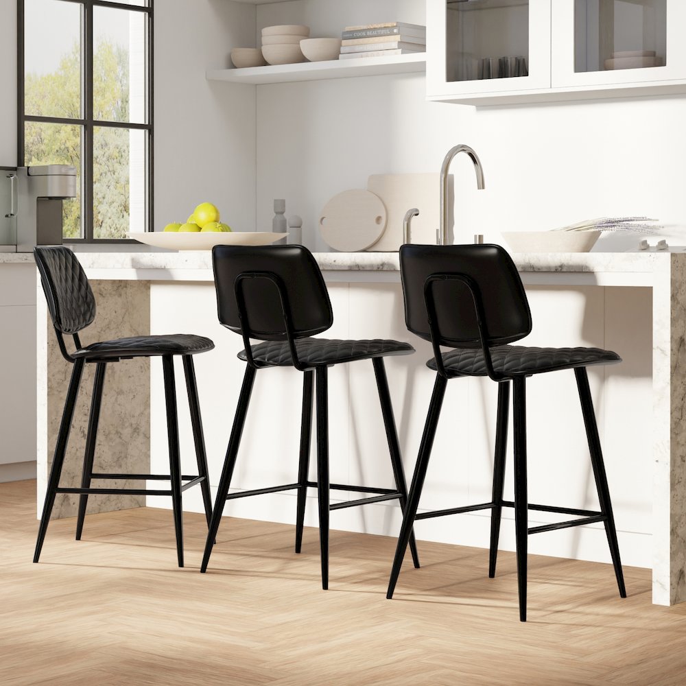 Raya Counter Height Stool (Set Of 2) In Black Vegan Faux Leather. Picture 5