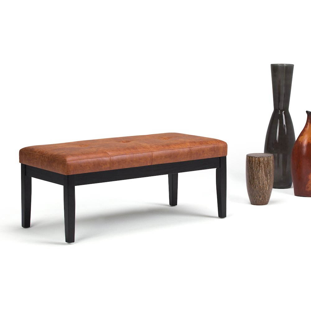 Lacey Solid Wood Tufted Ottoman Bench In Distressed Saddle Brown. Picture 5