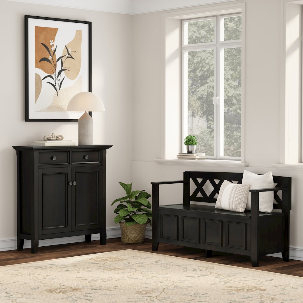 48 inch Wide Storage Bench and 36 inch Wide Storage Cabinet in Hickory Brown. Picture 5
