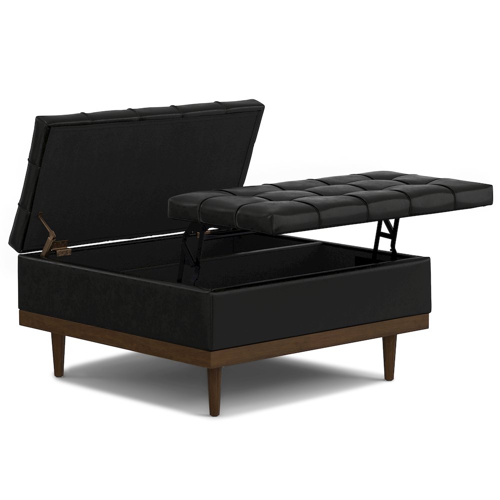 Mariah Lift Top Table Storage Ottoman in Midnight Black PU Black faux leather. Picture 6
