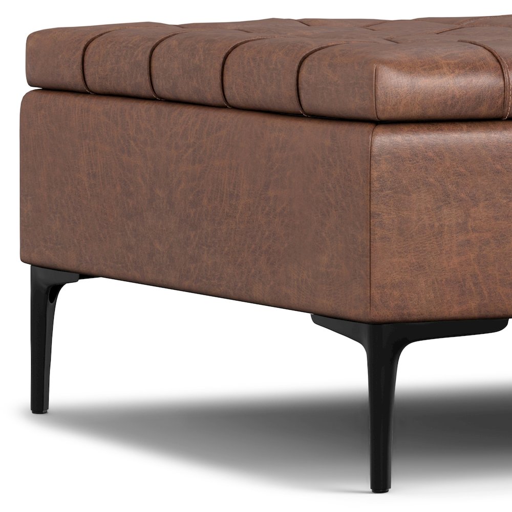 Laura Mid Century Lift Top Storage Ottoman in Distressed Saddle Brown. Picture 9