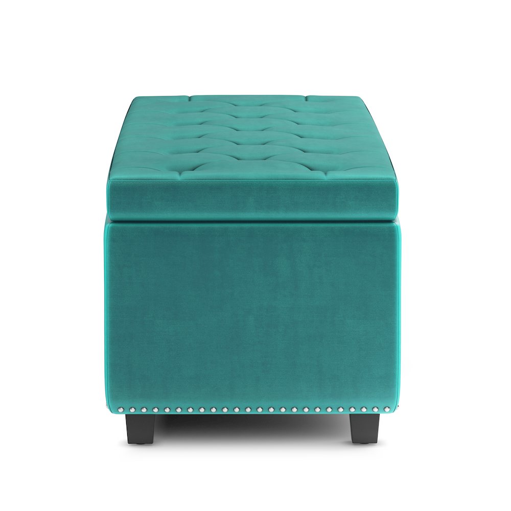 Hamilton Storage Ottoman In Aqua Blue Velvet Fabric. Picture 3