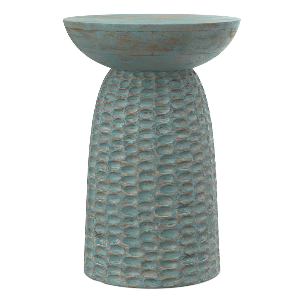 Boyd 16 inch Wide Solid Mango Contemporary Tall Accent Table in Teal Wash. Picture 4