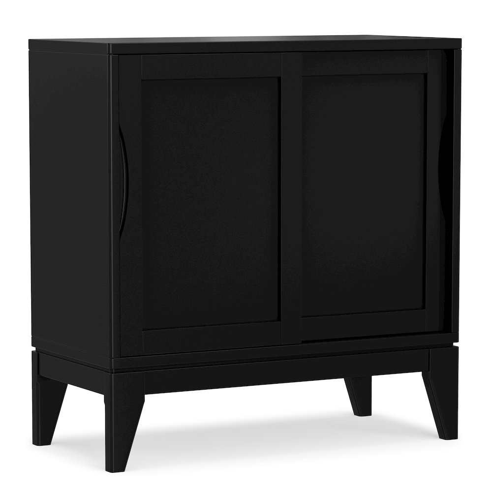 30 inch Wide Solid Hardwood Mid-Century Modern Low Storage Cabinet in Black. Picture 1
