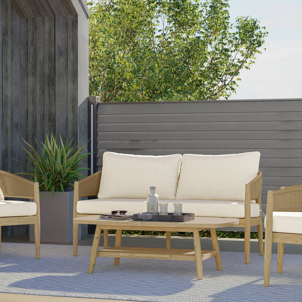 Bayshore Solid Acacia Wood Outdoor Sofa In Natural. Picture 5