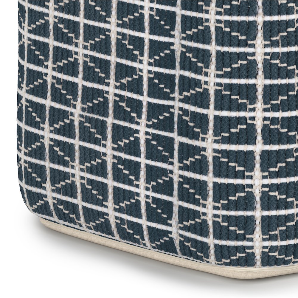 Noreen Square Pouf In Dark Blue And White Handloom Woven Pattern. Picture 4