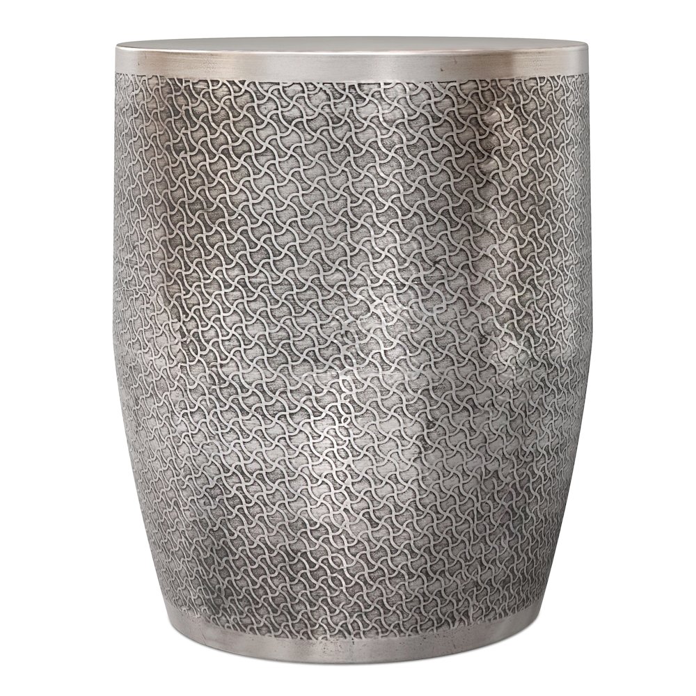 18"W Boho Web Pattern Metal Accent Table in Antique Silver Iron, Assembled. Picture 2
