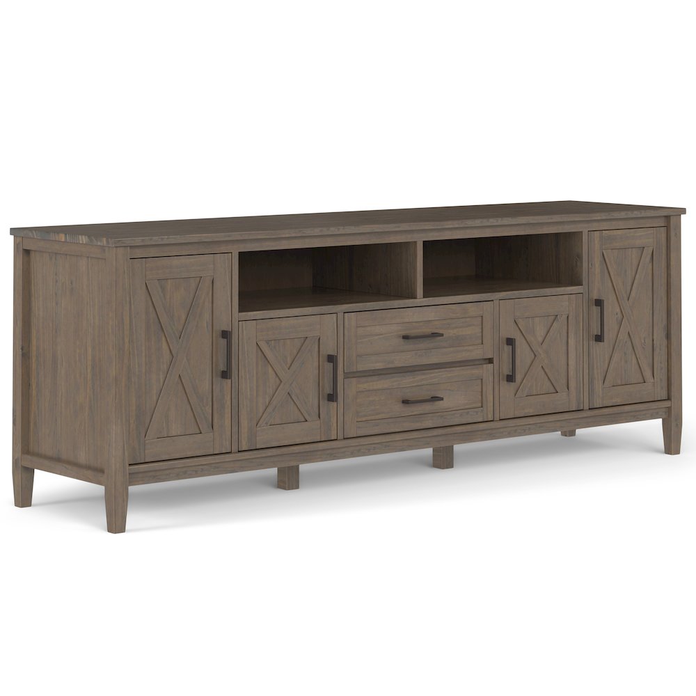 Ela Solid Wood 72 Inch Tv Media Stand In Smoky Brown For Tvs Up To 80 Inches. Picture 1