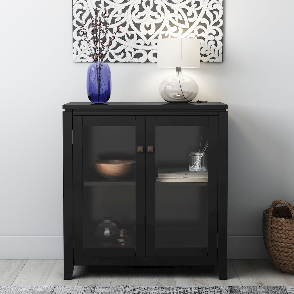 Cosmopolitan Solid Wood Low Storage Cabinet In Black. Picture 5