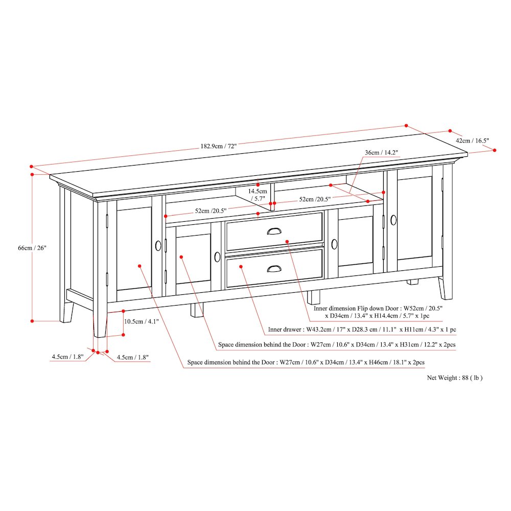 72 Inch Tv Media Stand In Brunette Brown For Tvs Up To 80 Inches. Picture 6