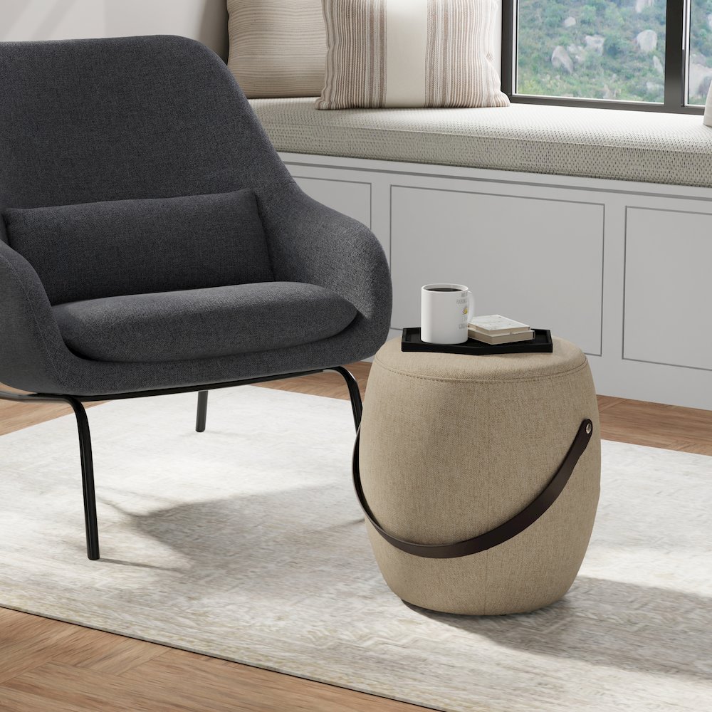 Ramsay Footstool In Taupe Linen Look Fabric. Picture 5