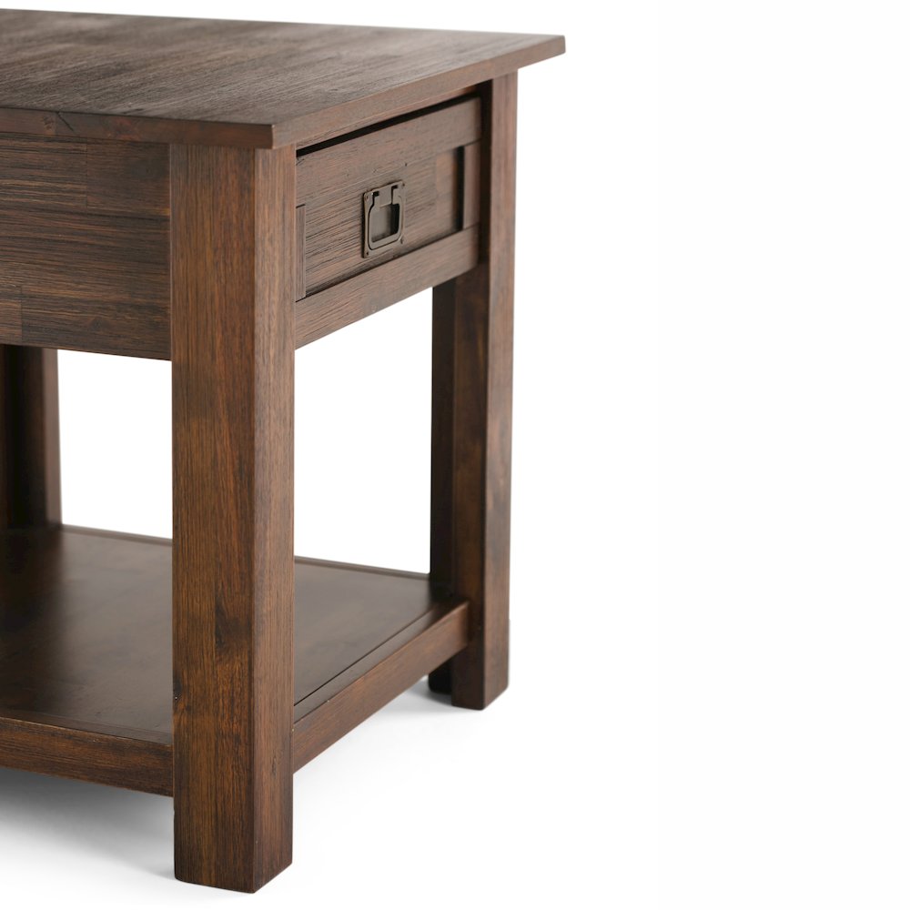 22 inch Solid Acacia Rustic End Table in Distressed Charcoal Brown (Set of 2). Picture 3