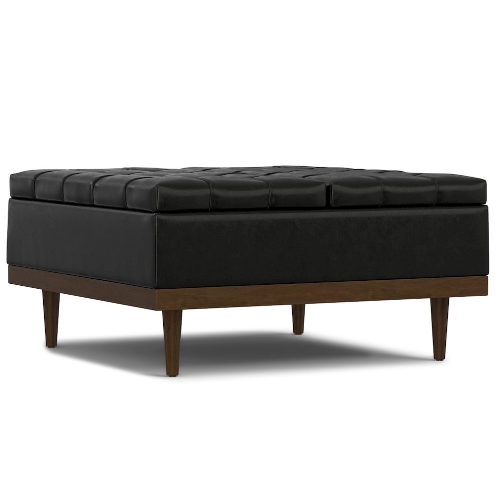 Mariah Lift Top Table Storage Ottoman in Midnight Black PU Black faux leather. Picture 1