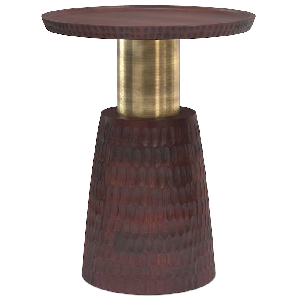 16 inch Wide Solid Mango/Metal Contemporary End Table in Walnut Brown/Gold. Picture 2