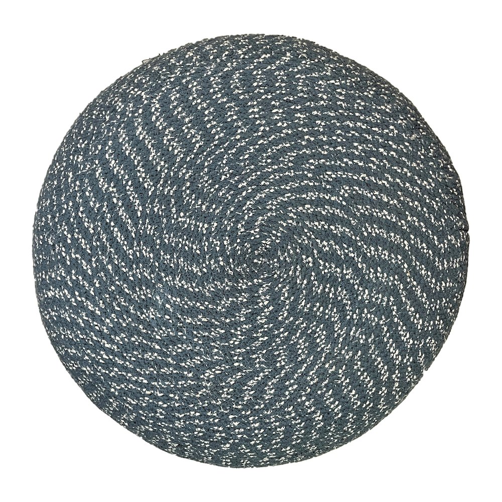 Bayley Round Braided Pouf In Aegean Blue And Natural Cotton. Picture 3