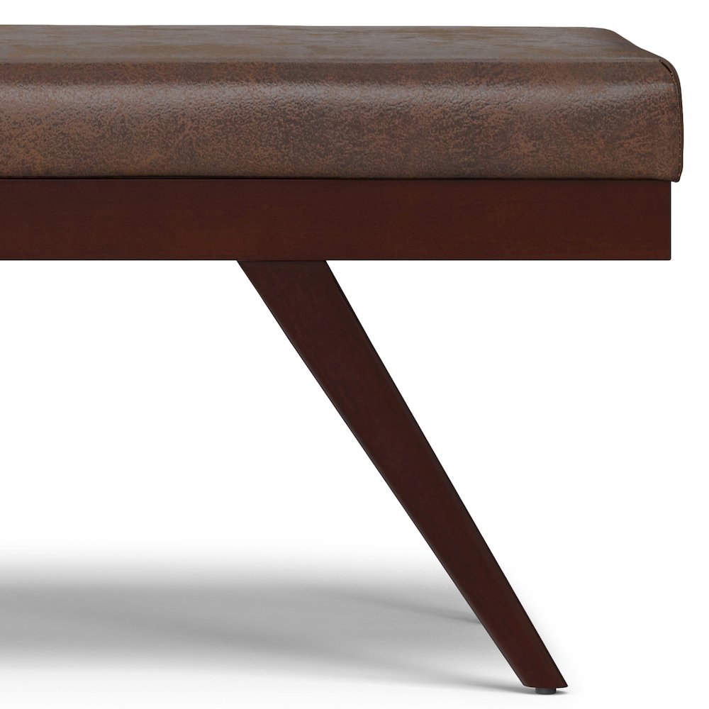 Chanelle SOLID HARDWOOD Mid Century Ottoman Bench in Distressed Chestnut Brown. Picture 7
