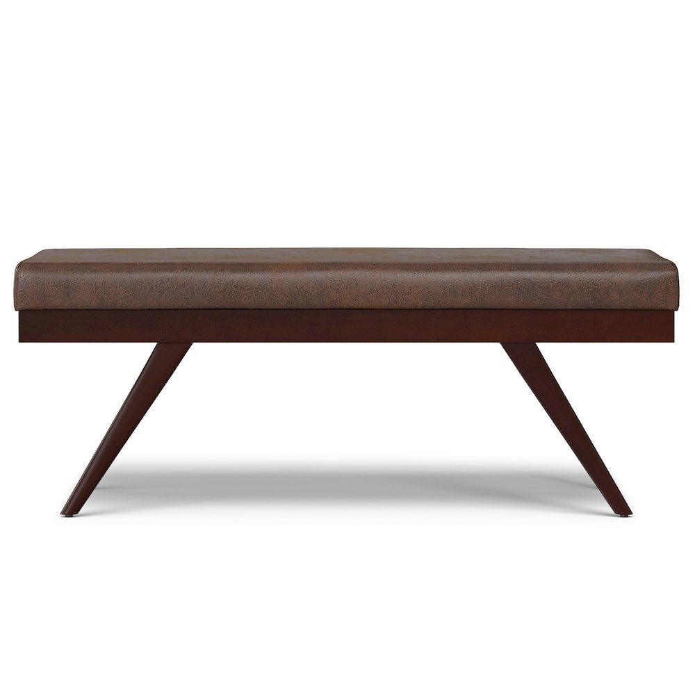Chanelle SOLID HARDWOOD Mid Century Ottoman Bench in Distressed Chestnut Brown. Picture 4