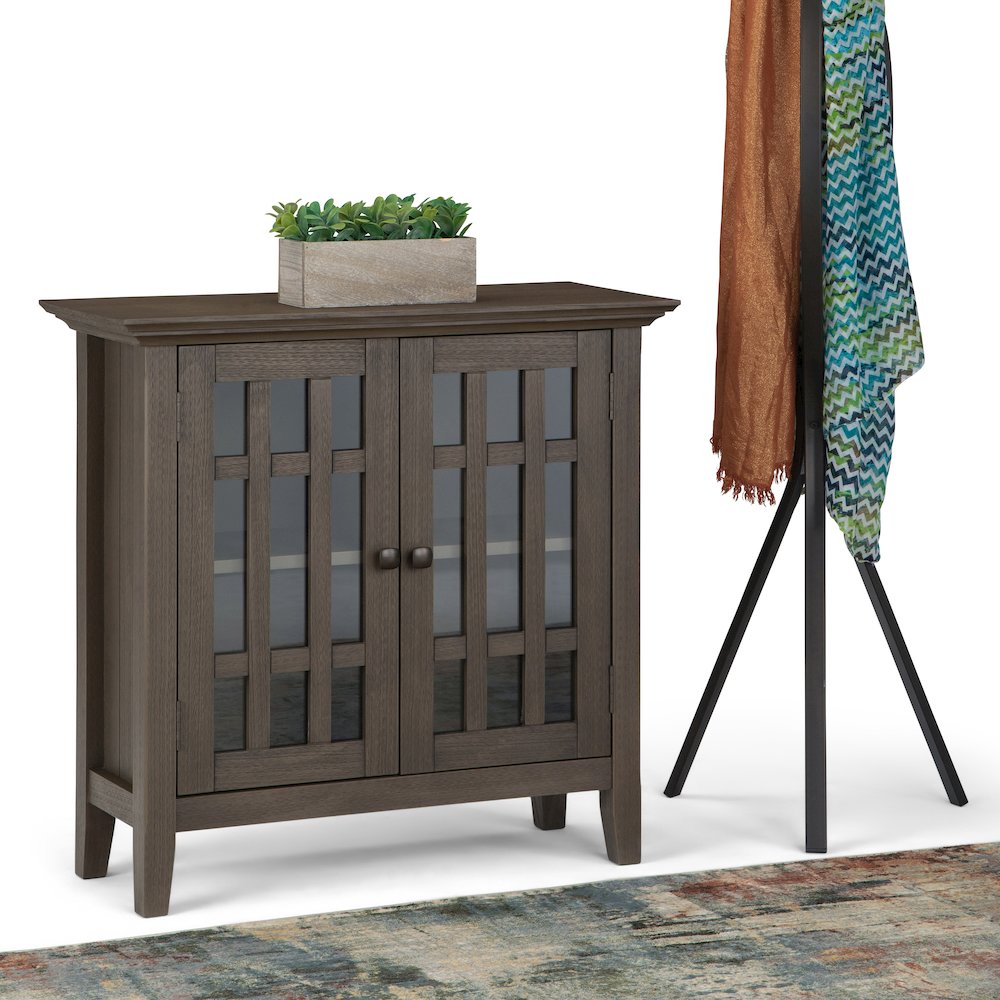 Bedford Solid Wood Low Storage Media Cabinet In Farmhouse Grey. Picture 5