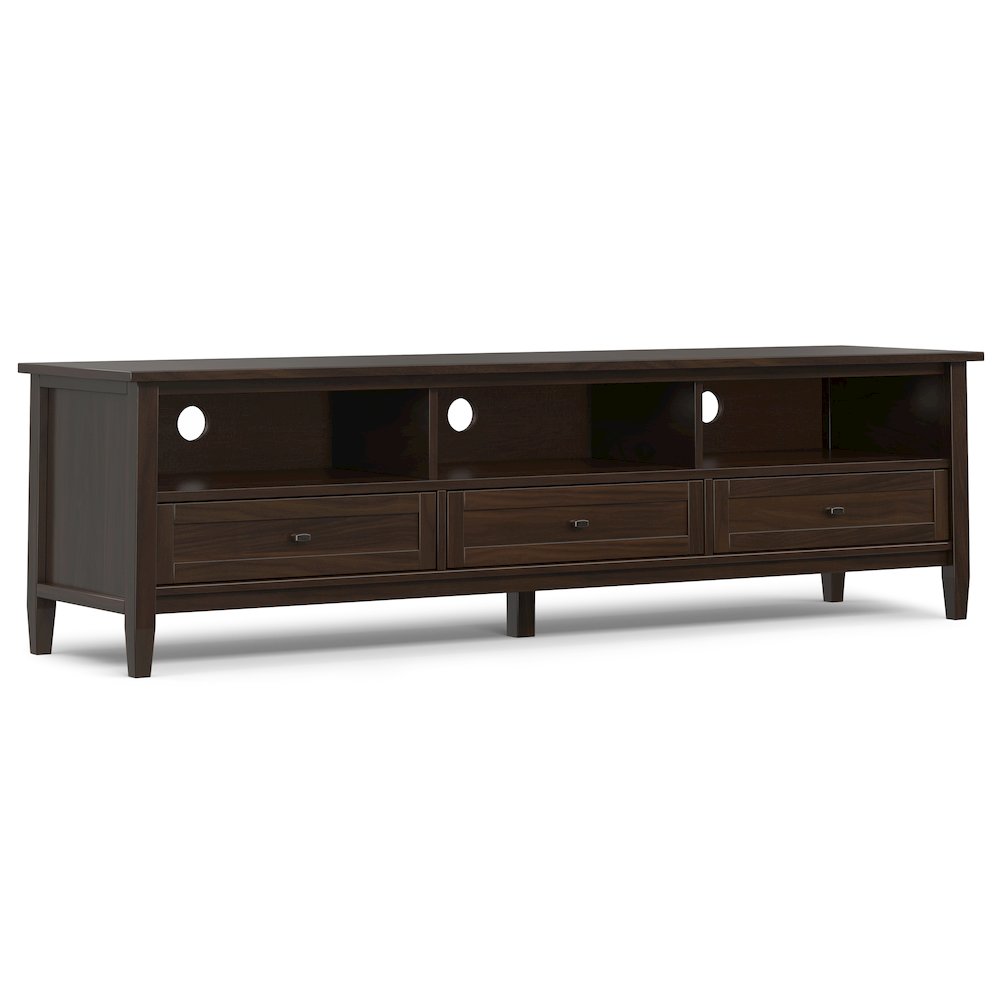 72 Inch Low Tv Media Stand In Tobacco Brown For Tvs Up To 80 Inches. Picture 1