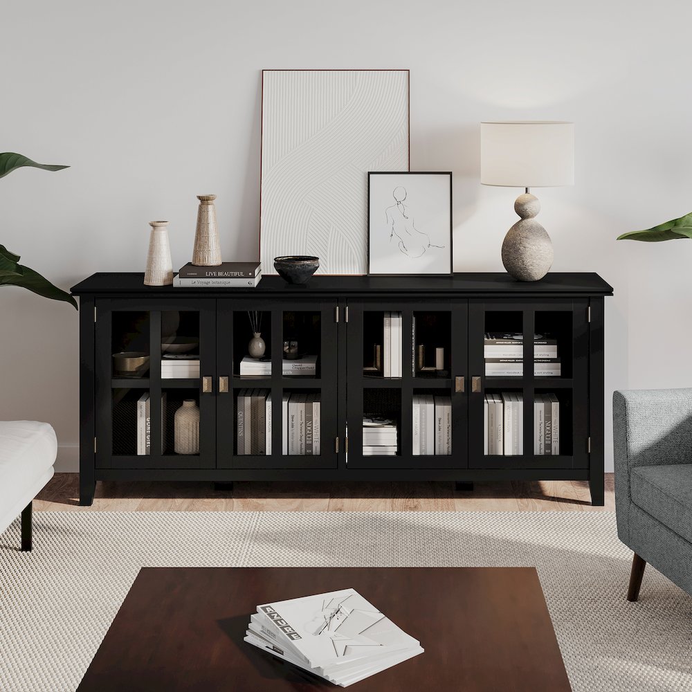 Artisan Solid Wood Wide 4 Door Storage Cabinet In Black. Picture 5