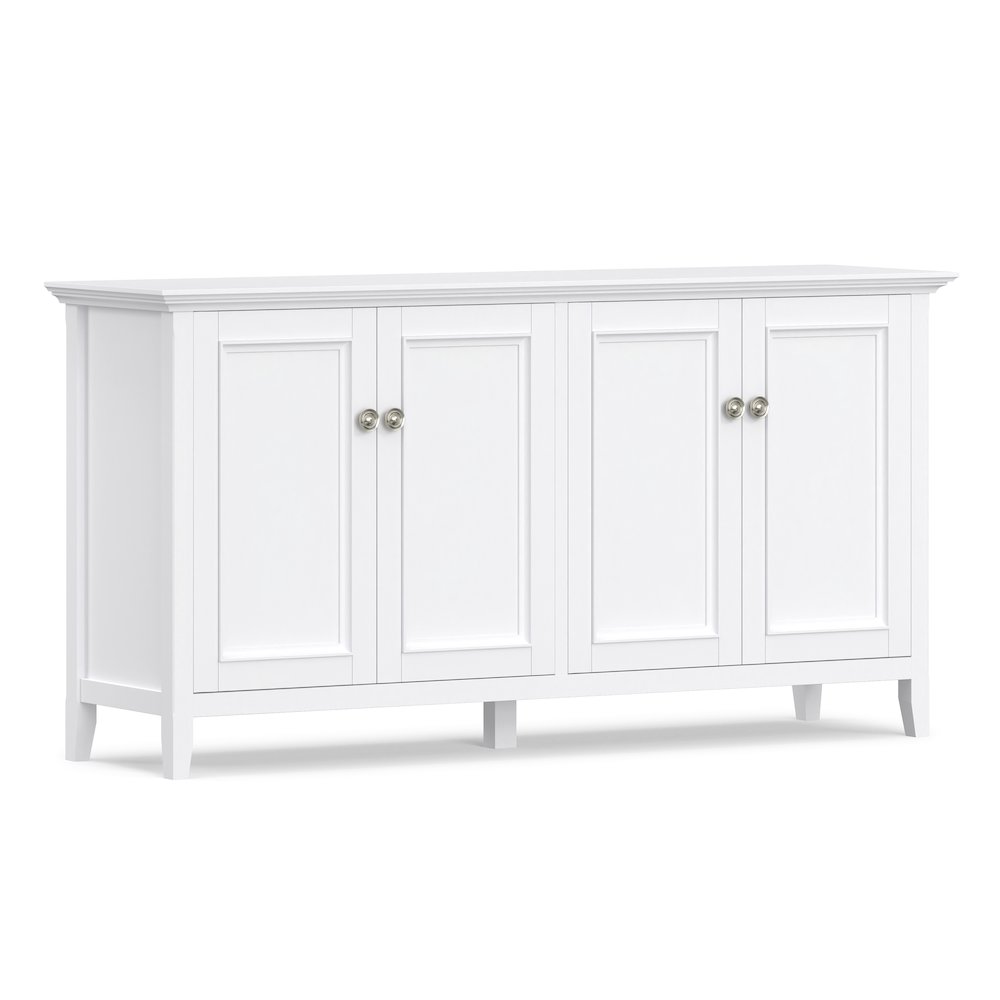 Amherst 66 inch Wide Solid Wood Transitional 4 Door Storage Cabinet in White. Picture 1