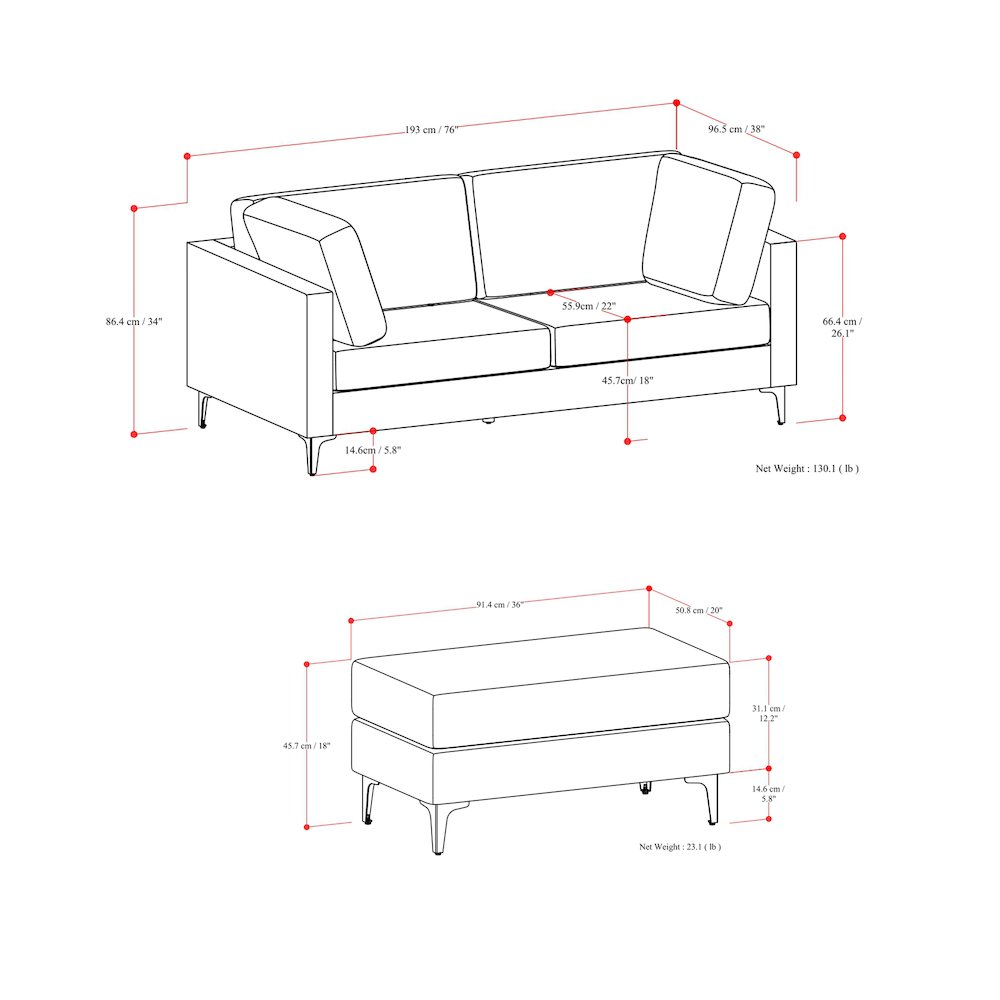 Ava 76-Inch Sofa And Ottoman Set In Tightly Woven Performance Fabric. Picture 6