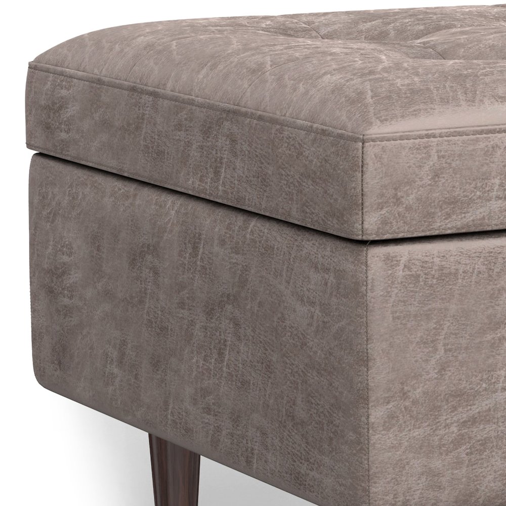Small Coffee Table Storage Ottoman In Distressed Grey Taupe Vegan Faux Leather. Picture 3