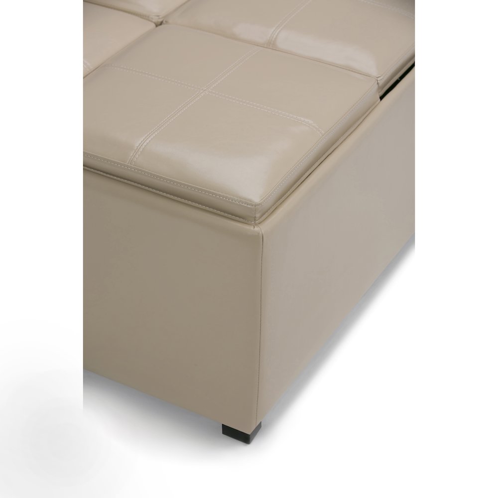 Avalon Square Coffee Table Storage Ottoman In Satin Cream Vegan Faux Leather. Picture 2