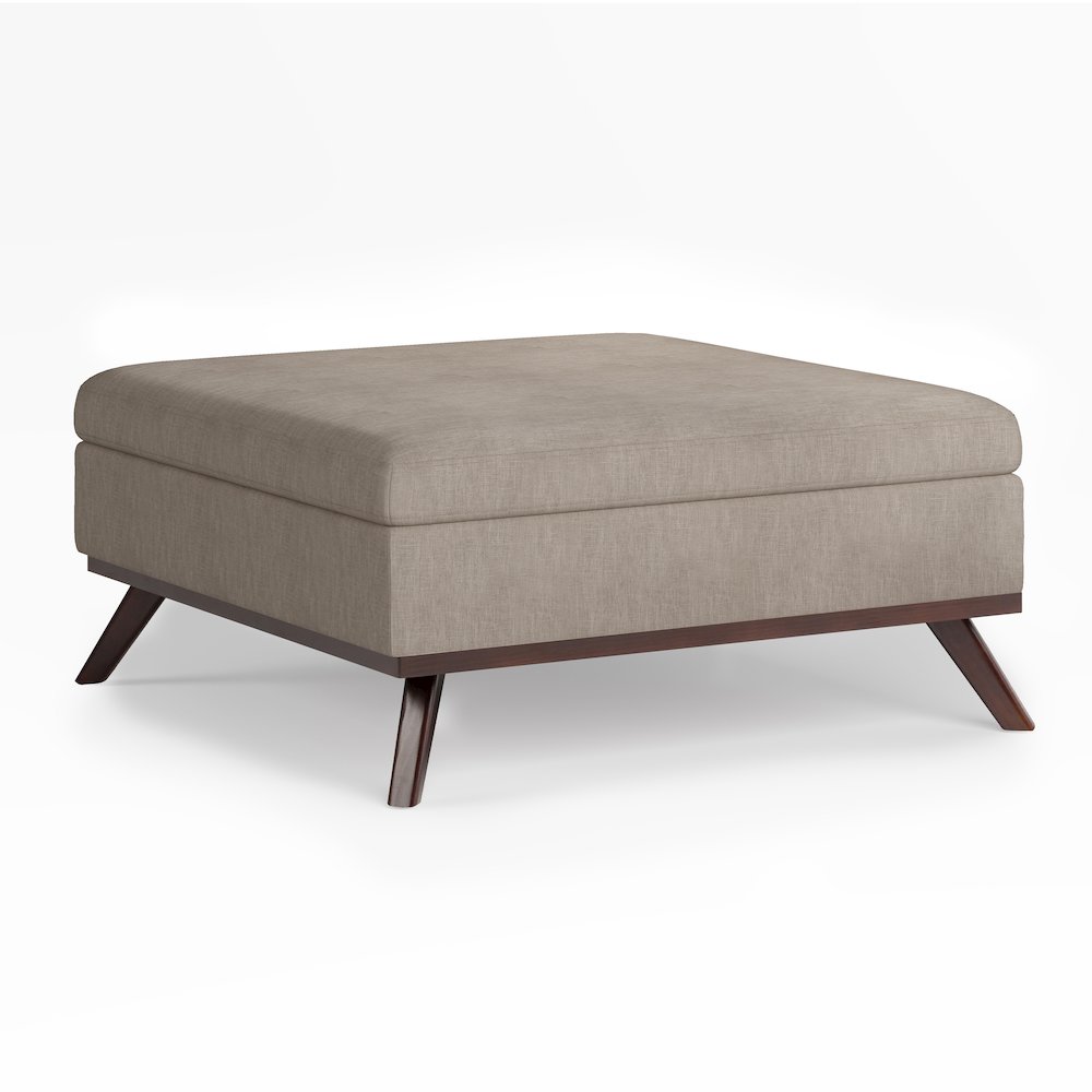 Owen Square Coffee Table Storage Ottoman In Natural Polyester Fabric. Picture 1