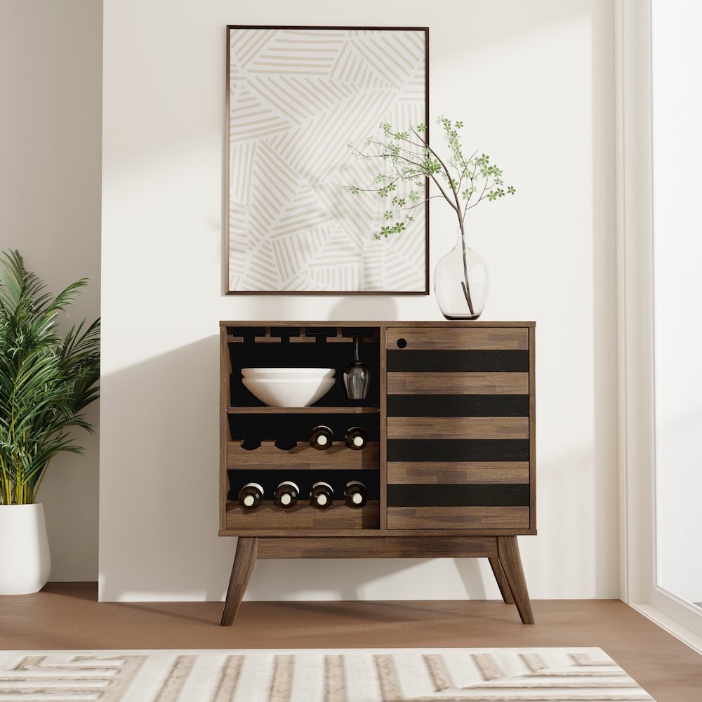 Clarkson Solid Acacia Wood Wine Cabinet In Rustic Natural Aged Brown. Picture 5