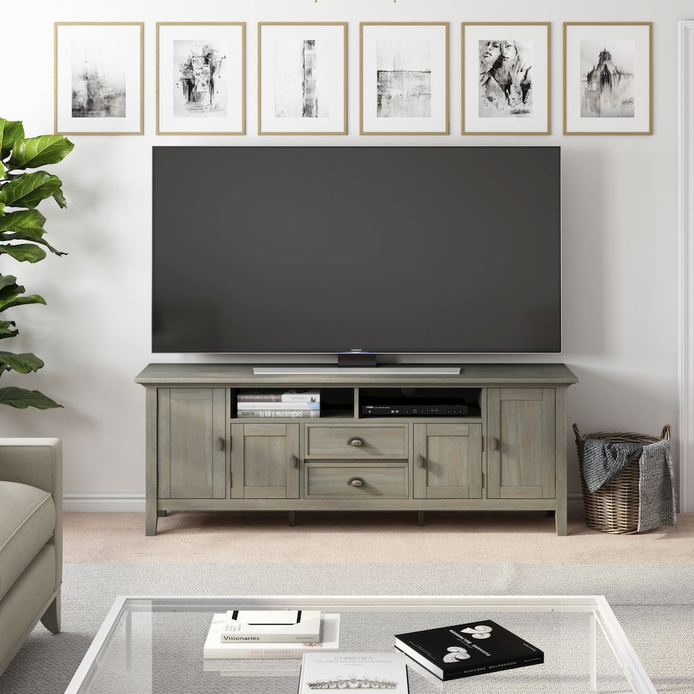72 Inch Tv Media Stand In Distressed Grey For Tvs Up To 80 Inches. Picture 5
