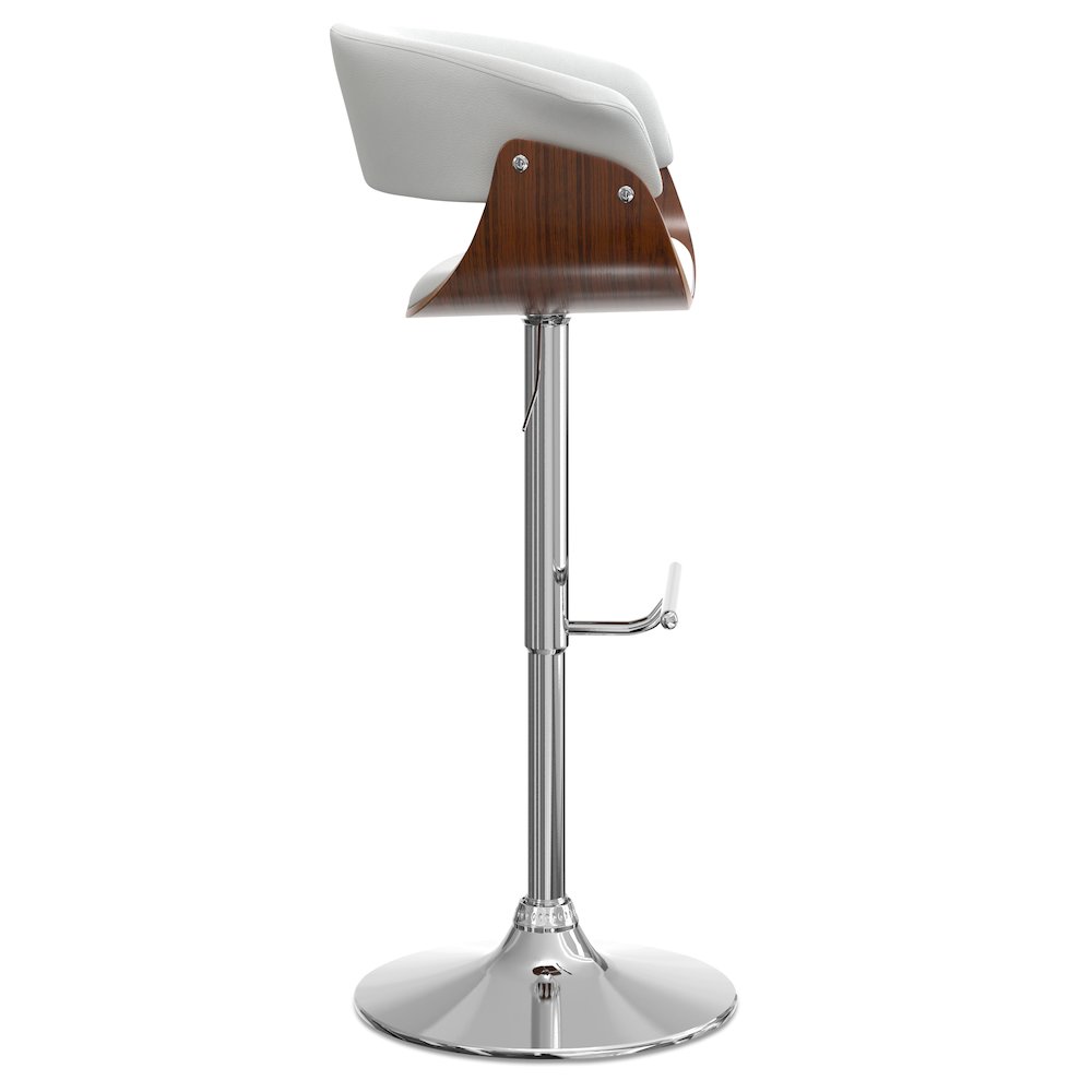 Sheldon Adjustable Swivel Bar Stool In White Vegan Faux Leather. Picture 3