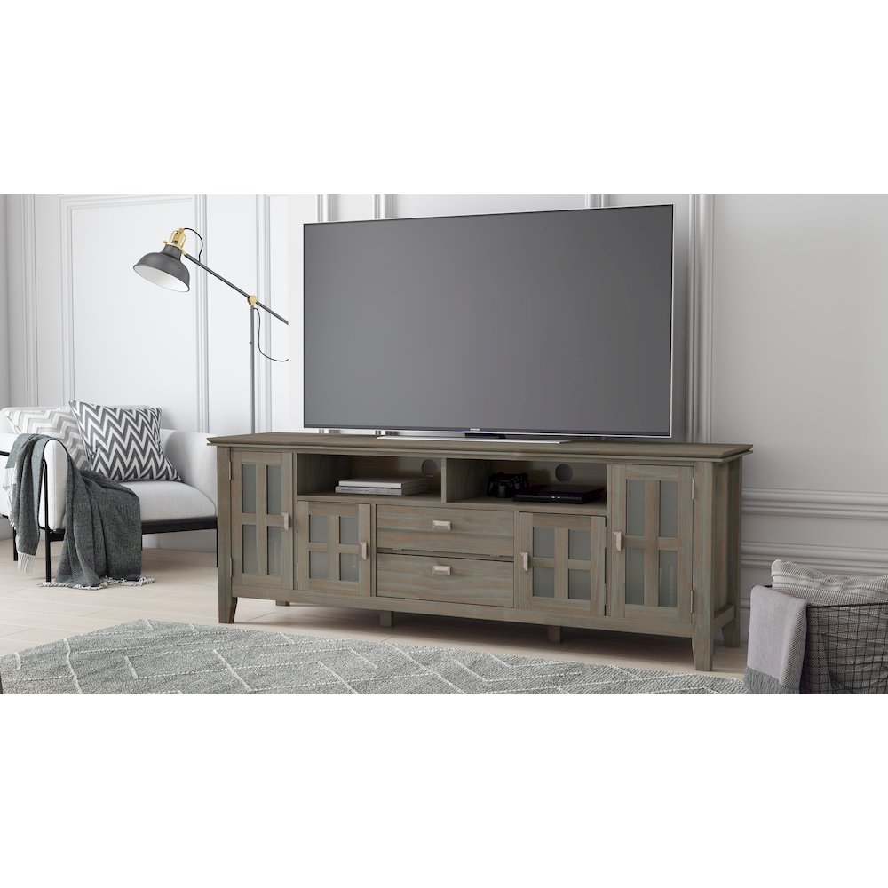 72 Inch Tv Media Stand In Distressed Grey For Tvs Up To 80 Inches. Picture 5
