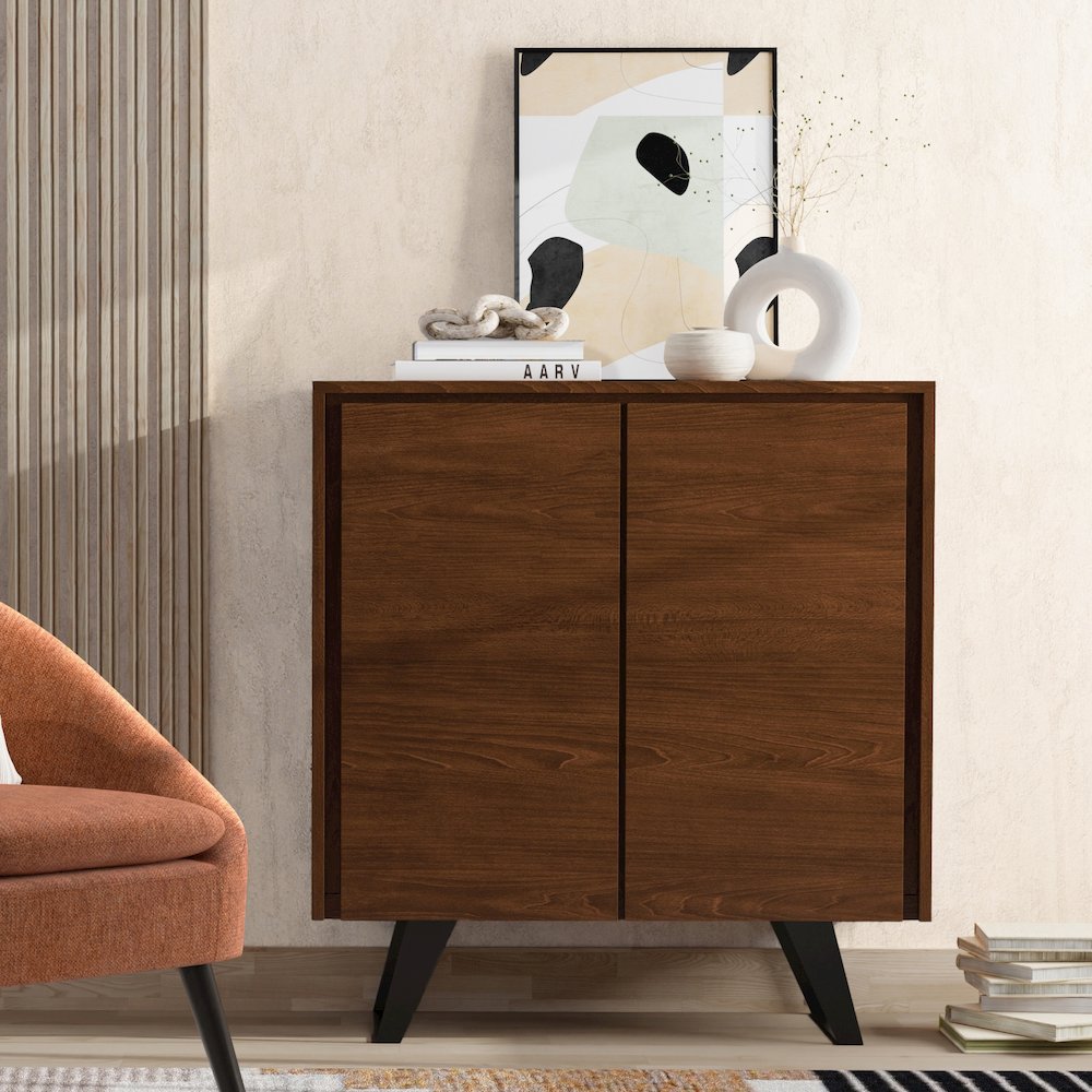 Lowry Solid Wood Medium Storage Cabinet In Walnut Veneer. Picture 5