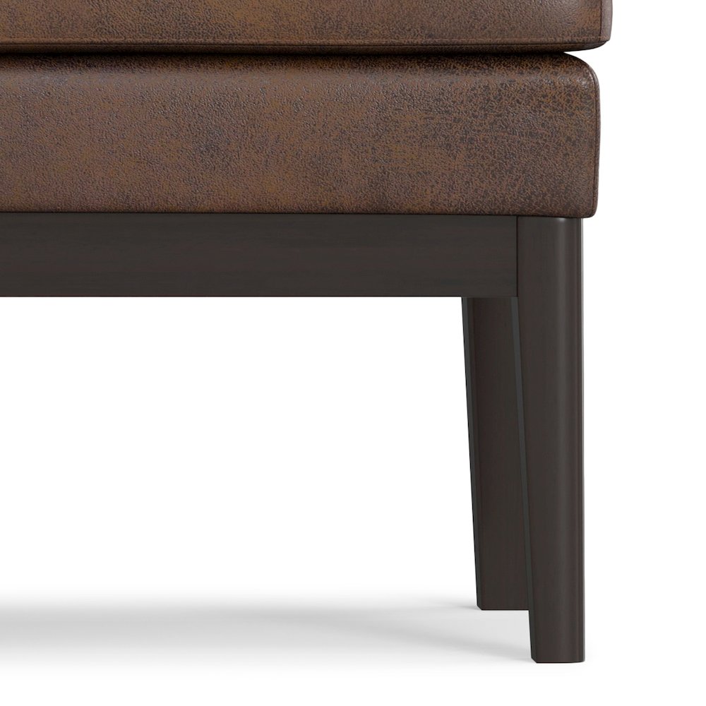 Mid Century Ottoman Bench In Distressed Chestnut Brown Vegan Faux Leather. Picture 3