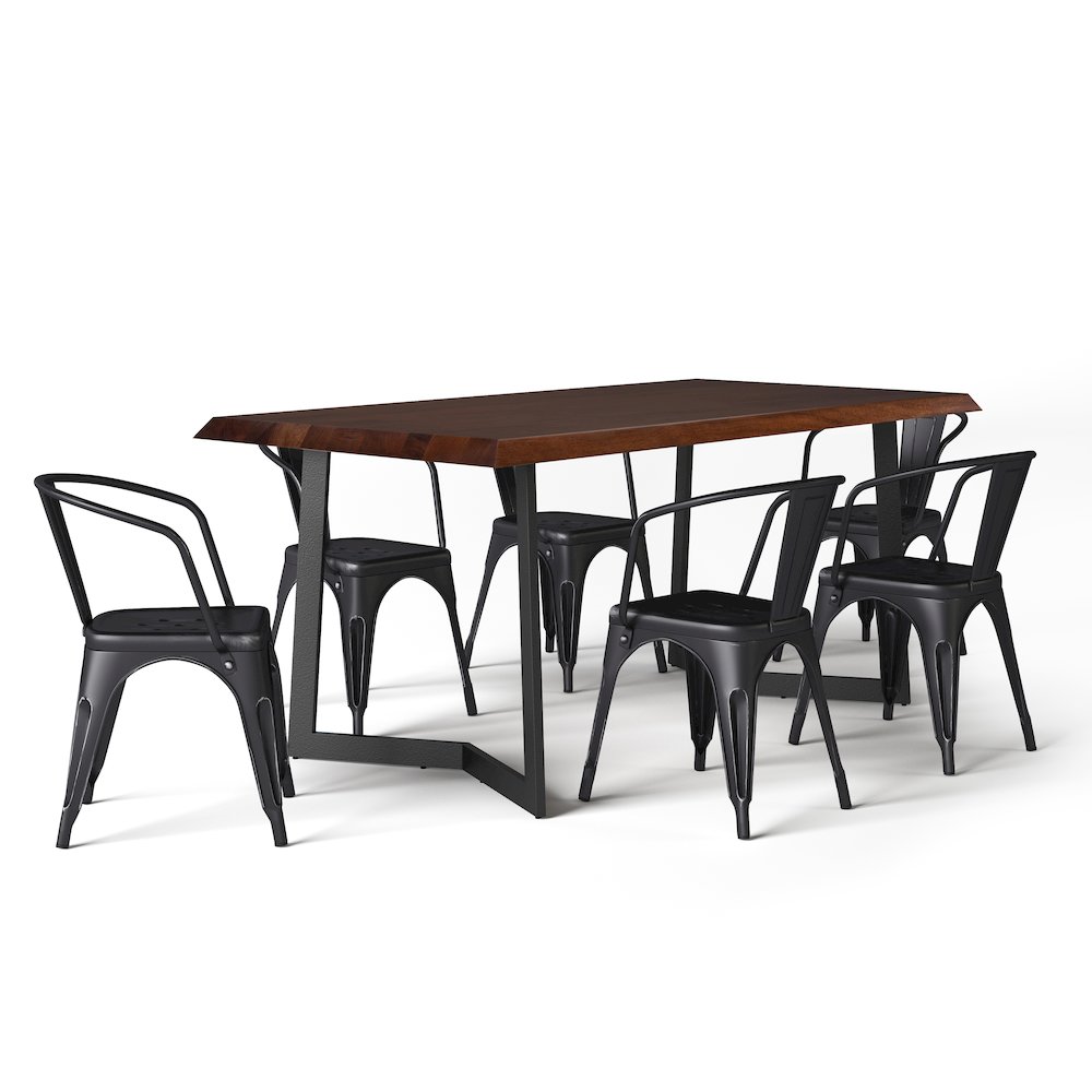 Larkin Solid Mango Wood Iv 7 Piece Dining Set In Distressed Black And Silver. Picture 1