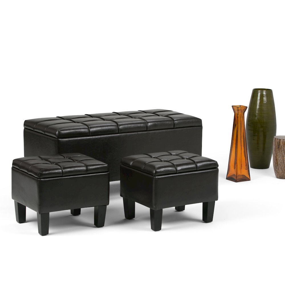 Dover 3 Piece Storage Ottoman In Tanners Brown Vegan Faux Leather. Picture 5