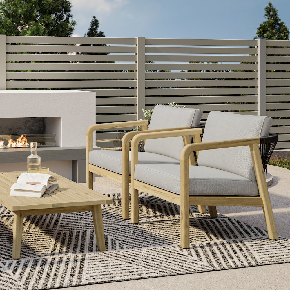 Palmetto Solid Acacia Wood Outdoor Conversation Chair (Set Of 2) In Stone Grey. Picture 5