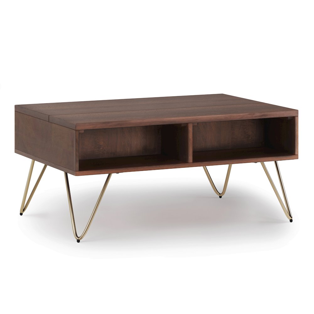 Hunter Solid Mango Wood Small Lift Top Coffee Table In Umber Brown And Gold. Picture 1