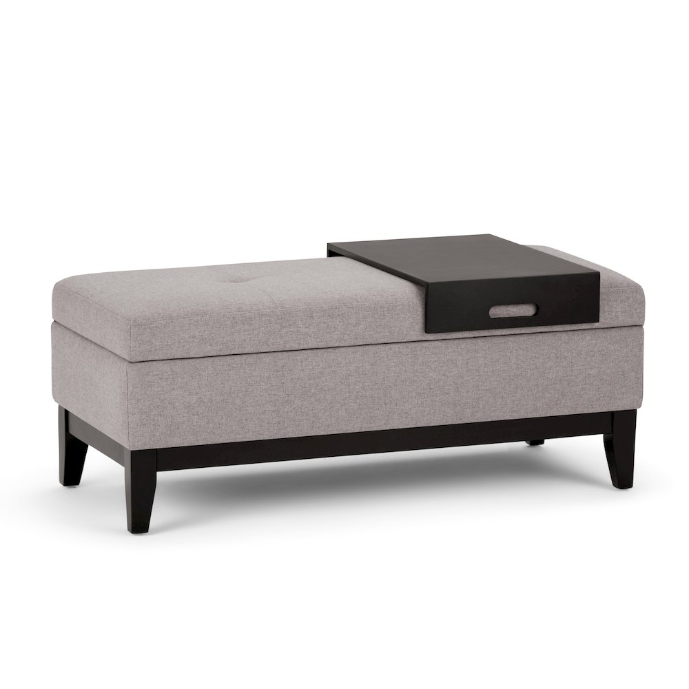 Oregon Storage Ottoman Bench With Tray In Cloud Grey Linen Look Fabric. Picture 1