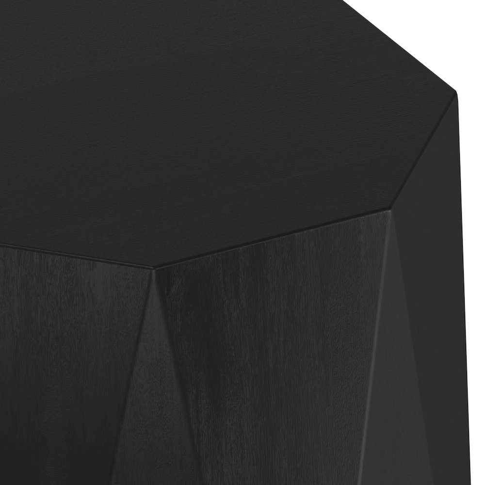 Solid Acacia Wood 15 Inch Wide Polygon Contemporary Side Table In Black. Picture 3