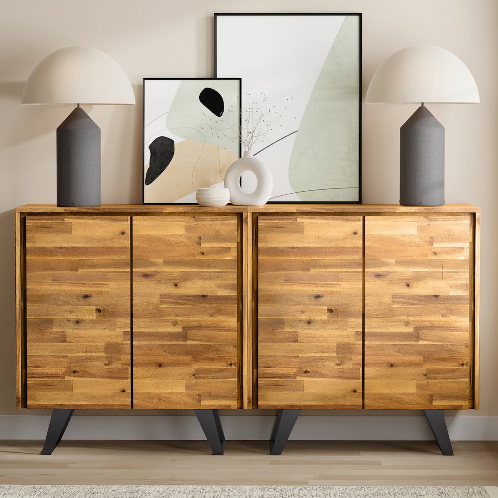 Lowry Solid Acacia 39 Inch Storage Cabinet In Distressed Golden Wheat (Set Of 2). Picture 7
